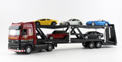 Mercedes Benz Actros Auto Carrier, size 12 inch in Red-Black by Maisto, diecast miniature scale model of auto carrier truck, scale model of long hauler.