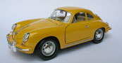 Porsche 356B Coupe 1961, scale 1:18 in Yellow by Bburago, diecast scale model car