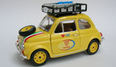 Fiat 500 From Bari to Pechino 1:21 in Yellow by Bburago diecast scale model car