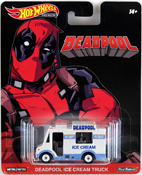 Deadpool Ice Cream Truck in White-Blue by Hot Wheels, Hot Wheels Entertainment collection, Metal on metal real riders collection, diecast miniature scale model car toy, Hot wheels car, Hot Wheels toy.