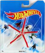 Rocket FYR-1 in White-Red by Hot Wheels, diecast miniature scale model helicopter toy, Hot wheels helicopter, Hot Wheels toy.