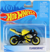 Turbobike in Yellow by Hot Wheels, diecast miniature scale model bike, Hot Wheels Street Power bike model, toy bike, Hot Wheels bike, Hot Wheels toy.