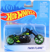 Twin Flame in Green-Black by Hot Wheels, diecast miniature scale model bike, Hot Wheels Street Power bike model, toy bike, Hot Wheels bike, Hot Wheels toy.
