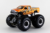 Dodge Ram Quad Cab Monster Truck, length 4.5inch in Orange by Maisto, diecast miniature scale model monster truck toy, Maisto monster trucks, Maisto toy, Maisto Monster Trucks Giant Wheels series.