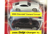 Chevrolet Camaro Concept 2006, Dodge Charger R-T 2006, size 3 inch in Silver-Black by Maisto, diecast scale model cars