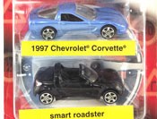 Chevrolet Corvette 1997 & Smart Roadster, size 3 inch in Blue-Black by Maisto, diecast scale model cars