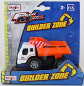 Dump Truck, size 10.5 cms in White-Orange by Maisto, miniature diecast scale model truck, Maisto Builder Zone series