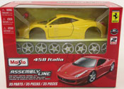 Ferrari 458 Italia, Assembly Kit, scale 1:24 in Yellow by Maisto, diecast scale model car assembly kit