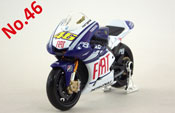 Yamaha YZR-M1, No.46, Fiat Yamaha Team 2010, scale 1:18 in Blue-White by Maisto, miniature diecast scale model bike