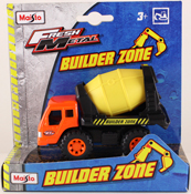 Mixer Truck, size 12 cms in Orange-Yellow by Maisto, miniature diecast scale model truck, Maisto Builder Zone series
