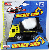 Mixer Truck, size 12 cms in Yellow-White by Maisto, miniature diecast scale model truck, Maisto Builder Zone series