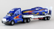 Truck Trailer with Speed Car, size 12 inches in Blue by Maisto, miniature diecast scale model truck.