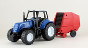 Farm Tractor with Trailer, scale 1:32 in Blue-Red by NewRay, diecast miniature scale model Farm Tractor with Trailer.